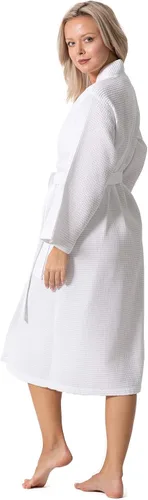 Vista 4 de Turkish Linen Kimono ligero de punto gofre para spa y baño para mujer, secado rápido, suave