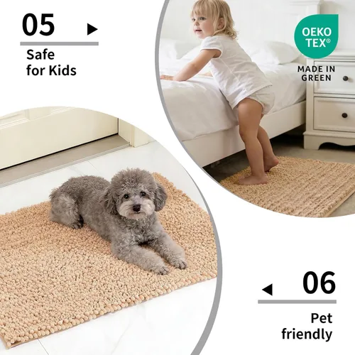 Vista 5 de Disolla Alfombra de baño pequeña, antideslizante, lavable, color beige, 17 x 24 pulgadas, súper absorbente, suave, alfombra de baño de felpilla