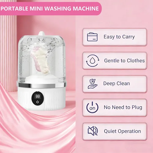 Vista 6 de Mini lavadora de 1 litro, lavadora de ropa interior blanca con pantalla LED, mini máquina de lavandería portátil para apartamento, dormitorio