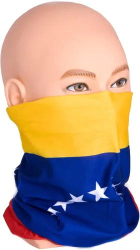 Vista 5 de Juego de 2 accesorios de bufanda y pañuelo para fanáticos del equipo de fútbol de Venezuela con colores de bandera y nombre de país impreso