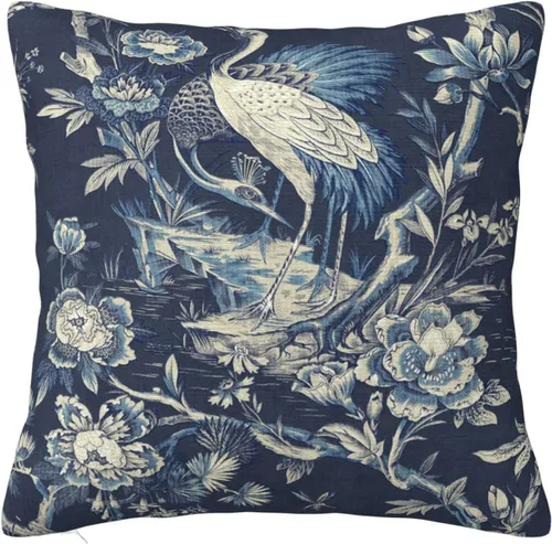 Vista 11 de Chinoiserie - Funda de almohada de lino azul de 16 x 16 pulgadas, fundas de almohada de lino para sofá, automóvil, sala de estar, dormitorio