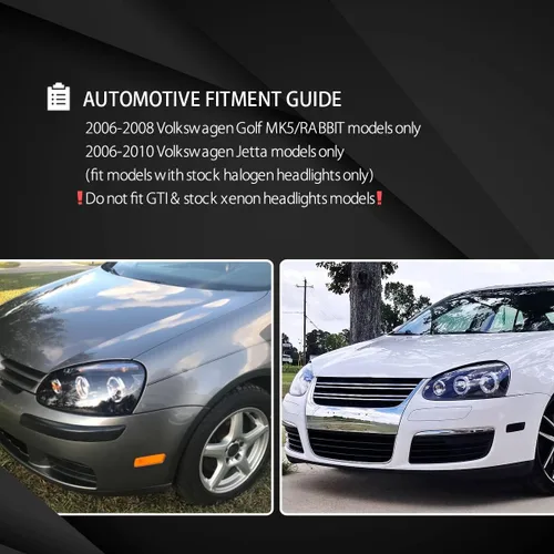 Vista 5 de Autozensation Compatible con Volkswagen Golf MK5 / Rabbit 2006-2008, Volkswagen Jetta 2006-2010, conjunto de faros delanteros izquierdo y derecho