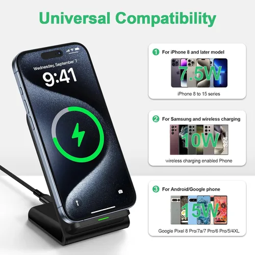 Vista 7 de Cargador inalámbrico Android Samsung para Samsung Galaxy S25FE S25 Plus S25 Edge S25 Ultra S24FE S23 S22, soporte de cargador de teléfono