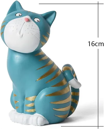 Vista 6 de SEINHIJO Estatua de gato, escultura de animal, decoración moderna, arte de regalo para el hogar, dormitorio, sala de estar, poliresina, azul, 6.0