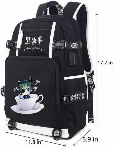 Vista 3 de Roffatide Anime - Mochila de mayordomo negro con puerto de carga USB y puerto para auriculares