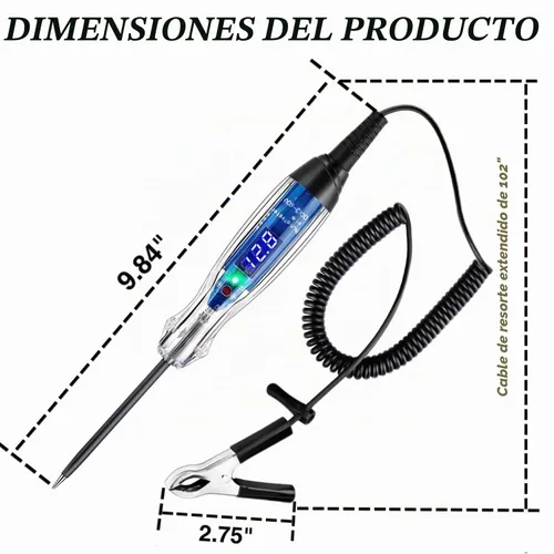 Vista 7 de Luz de prueba automotora, probador de circuito digital LED de 3-60 V CC, probador de luz resistente con voltímetro, probador de voltaje automático