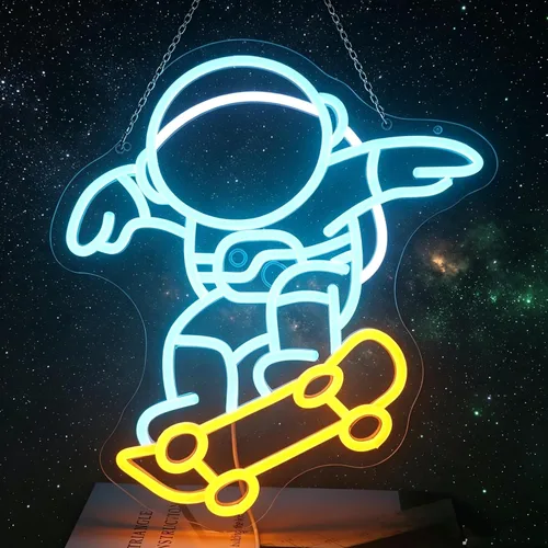 Vista 18 de Nordstylee Luces de neón con forma de astronauta para colgar luces de neón decorativas con USB o pilas para el hogar, dormitorio, bar, restaurante