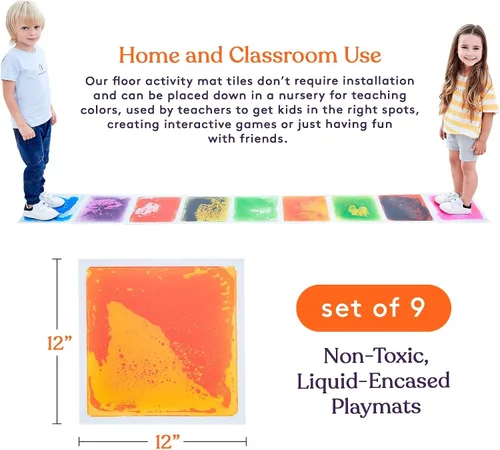 Vista 9 de Special Supplies Azulejos líquidos cuadrados para niños, juego de 9, coloridas alfombrillas sensoriales de aprendizaje temprano para niños pequeños