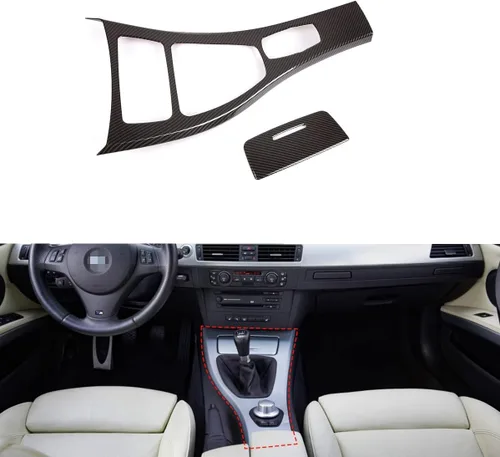 Vista 7 de Marco de cambio de engranajes de consola central de fibra de carbono ABS Accesorios para BMW E90 E92 2005-2012 Serie 3 conducción izquierda
