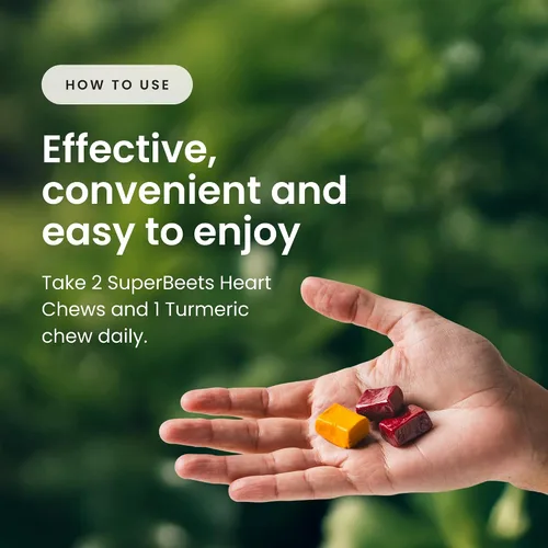 Vista 8 de Humann SuperBeets Masticables para el Corazón y Masticables de Cúrcuma, Suplemento de Remolacha y Cúrcuma, Complejo de Curcumina de Alta Absorción