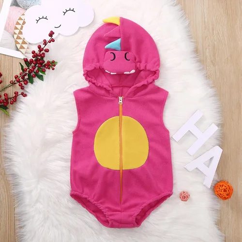 Vista 4 de Abrigo con capucha para niñas y bebés, disfraz de dinosaurio de dibujos animados con capucha de forro polar, abrigo de algodón para niños