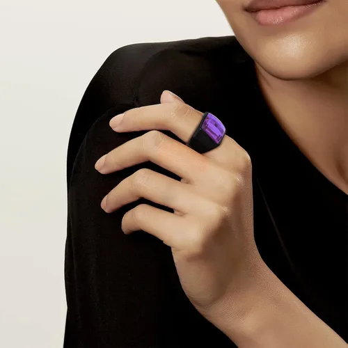Vista 3 de Anillos cuadrados de sello de piedras preciosas para hombres, anillo de meñique personalizado de acero inoxidable con piedra natal de topacio azul