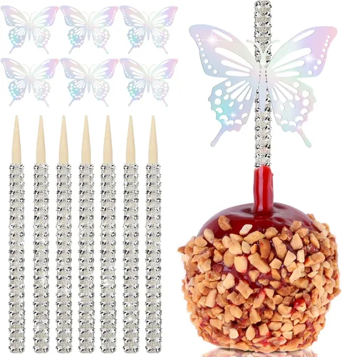 Vista 10 de 24 palitos de manzana con calcomanías de mariposa, color dorado