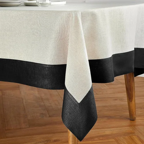 Vista 2 de Solino Home Mantel 100% lino, 60 x 120 in, borde negro y natural