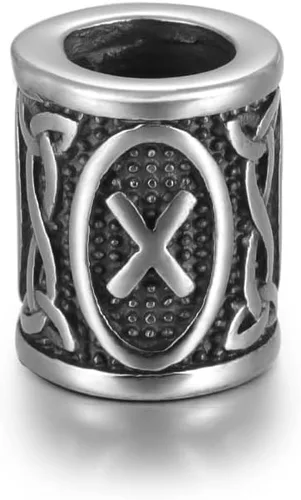Vista 19 de 5 cuentas vikingas de acero inoxidable, cuentas espaciadoras de metal, cuentas espaciadoras de agujero grande, cuentas de tubo de plata antigua