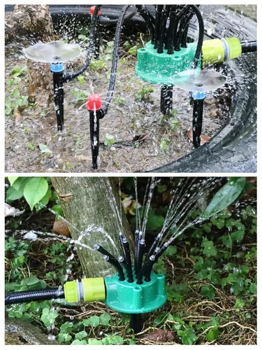 Vista 7 de Kalolary - Kit de riego por goteo automático de 150 pies con rociador de césped, sistema de riego de jardín de 1/4 pulgadas y 1/2 pulgadas con tubo