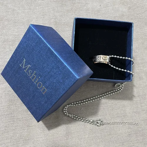 Vista 6 de Mshion Juego de anillos, anillos para mujeres y hombres, anillos geniales con cadena de acero inoxidable, regalos navideños, Metal no precioso., Sin