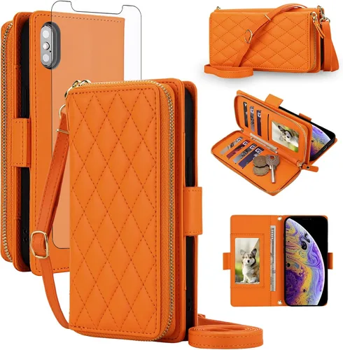 Vista 20 de Asuwish Funda compatible con iPhone 6/6s/7/8/SE 2020 2022 con cremallera y bloqueo RFID, protector de pantalla, correa cruzada i6 i7 i8 7s 8s SE2020