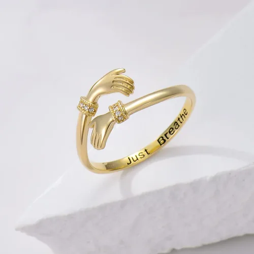 Vista 3 de KECHO Anillo de abrazo de oro para mujer, de oro amarillo, ajustable, joyería para Navidad, cumpleaños, aniversario, San Valentín, regalos