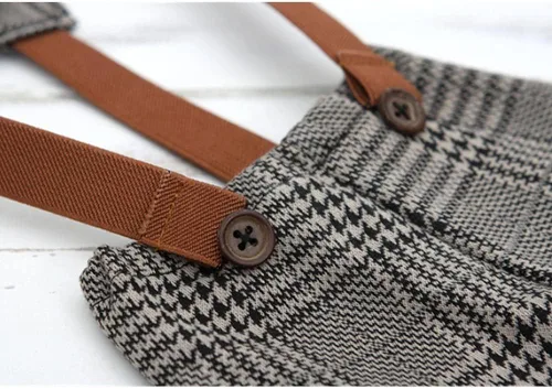 Vista 5 de Coberllus Accesorios para fotos de bebé recién nacido tela a cuadros para niños gorra plana y pantalones con tirantes