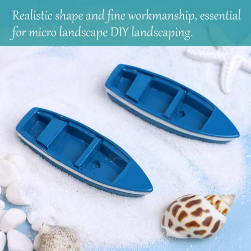 Vista 5 de Framendino, 2 juegos de mini bote de remos pequeño barco de madera con remos para accesorios de jardín de hadas