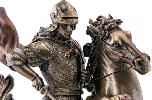 Vista 4 de Top Collection Estatua de San Jorge Slaying The Dragon – St. George, legendaria escultura medieval de caballero en bronce fundido en frío