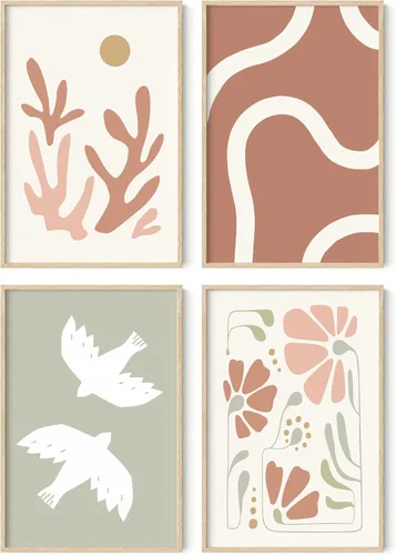 Vista 19 de HAUS AND HUES Arte de pared de montaña – Juego de 4 decoración de paisaje moderno de mediados de siglo, naturaleza y arte moderno Marco beige de 8