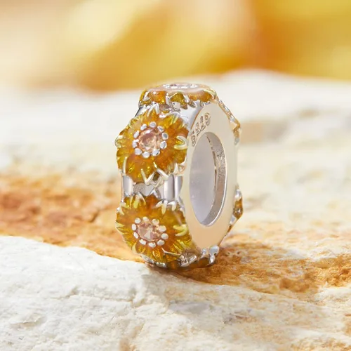 Vista 6 de NINGAN Abalorios de plata de ley 925 para pulseras y collares europeos, colgantes de girasol, camelia púrpura, trébol de loto, tapones colgantes
