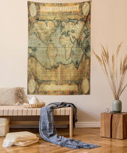 Vista 29 de Lunarable Tapiz mexicano, tema de cultura latinoamericana, sombrero de paja, manta de serape de Maracas, decoración de tela para colgar en la pared