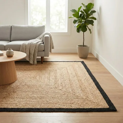 Vista 10 de Fab Habitat Essentials - Alfombra trenzada de color marfil, tejida a mano, fibra natural, suave bajo los pies, yute natural, dormitorio, sala