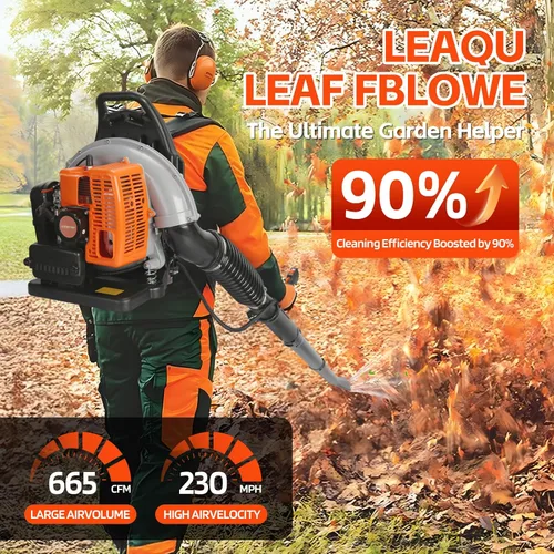 Vista 3 de Soplador de hojas de gas, 63CC 665CFM Mochila Soplador de hojas, 3HP 2 tiempos soplador de mochila, Soplador de hojas a gas, Soplador de gas