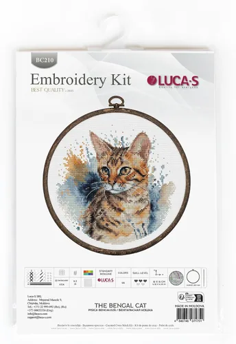 Vista 2 de Luca-S Kit de punto de cruz con aro, el gato de Bengala, kit de punto de cruz para adultos, BC210, kit de embroydery