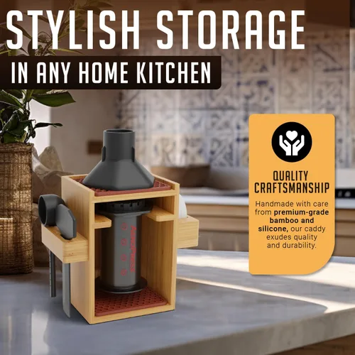 Vista 5 de Soporte organizador para AeroPress Bamboo Coffee Caddy Compact Marrón