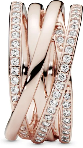 Vista 7 de PANDORA Anillo de circonita cúbica entrecruzada en rosa, Metal, Zirconia cúbica