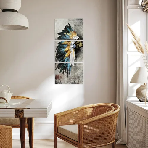 Vista 2 de sechars Juego de 3 impresiones artísticas de nativos americanos abstractos, tocado de jefes emplumados, pintura sobre lienzo, arte de pared, juego