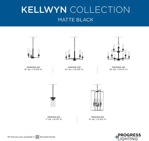 Vista 5 de Kellwyn Collection - Lámpara colgante de 4 luces de cristal transparente negro mate
