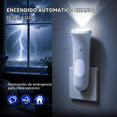 Vista 2 de ROSSEX Farolas de emergencia 4 en 1 para fallas de energía en el hogar, linterna LED recargable con enchufe de pared, linterna de noche con Blanco