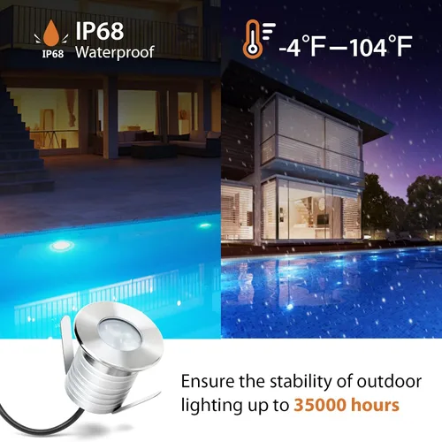 Vista 5 de Luces LED impermeables para piscina, 3 W, luz subacuática regulable, funciona a 12 V-24 V CC, 12 VAC, 4 paquetes de luces de bajo voltaje IP68