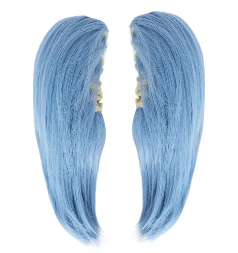 Vista 6 de Anogol Gorro de pelo + peluca Nagisa Shiota Cosplay azul peluca con colas de caballo dobles peluca corta azul anime peluca para hombres, mujeres