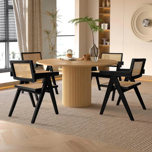Vista 9 de Juego de 2 sillas de comedor de ratán, sillas de cocina de mimbre para comedor, negro