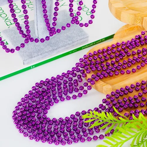 Vista 3 de EOBOH Marid Gras Beads, 12PCS Bead Necklace Party Favors, Metallic 33" Beaded Necklaces Women Men Stuff, Festival Parade Throw Accessories for Mardi