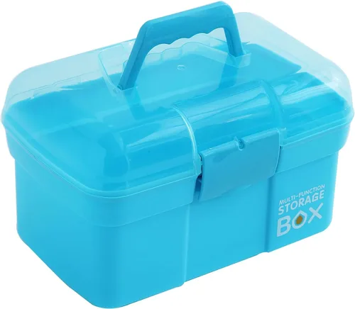 Vista 12 de Kinsorcai Organizador de caja de plástico de 11 pulgadas con bandeja extraíble, organizador de costura, suministros de manualidades y arte, caja