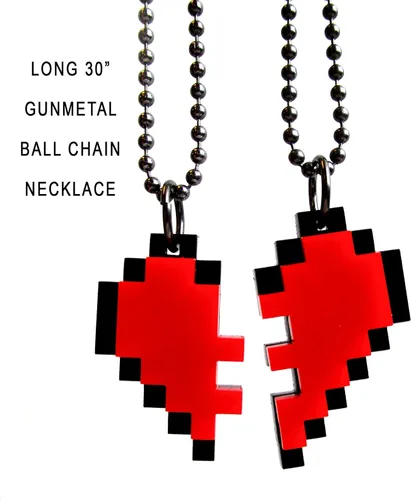 Vista 8 de BFF - Juego de collar de corazón de píxeles de la amistad, juego de 2 collar de corazón de 8 bits para el día de San Valentín