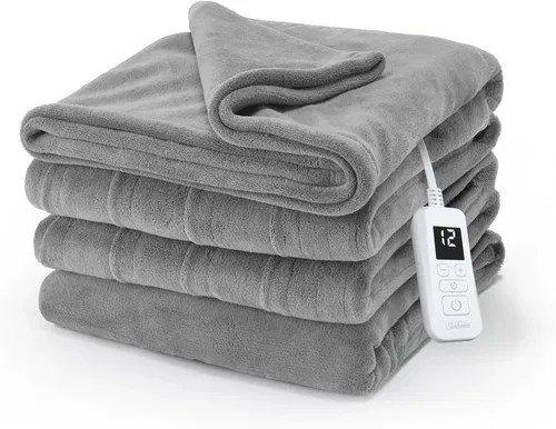 Vista 11 de Manta eléctrica térmica Sunbeam Royal Luxe de microfelpa, 12 ajustes de calor, apagado automático seleccionable de 12 horas, calentamiento rápido