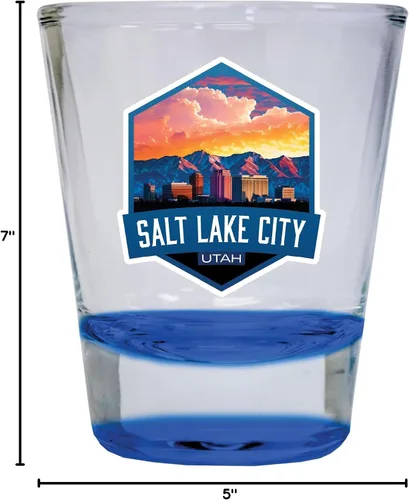Vista 3 de Salt Lake City Utah Souvenir - Vaso de chupito redondo de 1.5 onzas, color azul A
