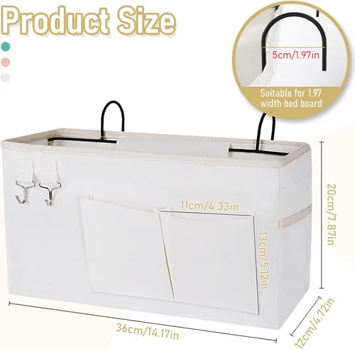 Vista 2 de Organizador de mesita de noche, bolsa de almacenamiento colgante para litera, dormitorio universitario, cama y camas de hospital con cargador