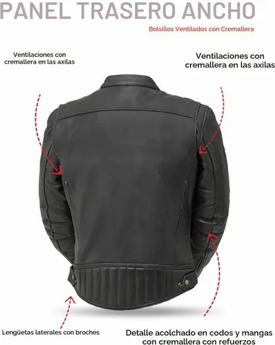 Vista 6 de First Mfg Co - Top Performer - Chaqueta de cuero de motociclista para hombre Negro