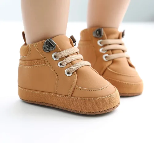 Vista 3 de Tenis de tobillo alto unisex para bebés, niños y niñas, suela de goma suave, zapatos de cuna para niños pequeños