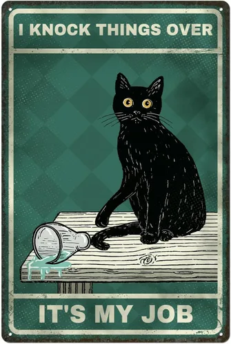 Vista 8 de Letreros de metal vintage con diseño de gato verde, 8 x 12 pulgadas, divertido arte para amantes de los gatos, para sala de estar, oficina, tienda