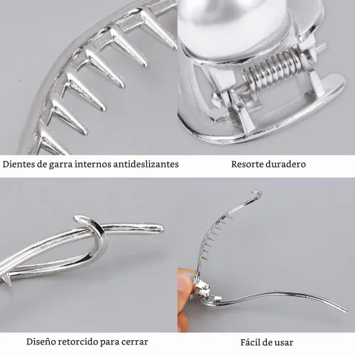 Vista 3 de Ahoney 4 pasadores de perlas para mujer, pinzas francesas 4.2 con perlas elegantes para cabello grueso (plata + dorado)